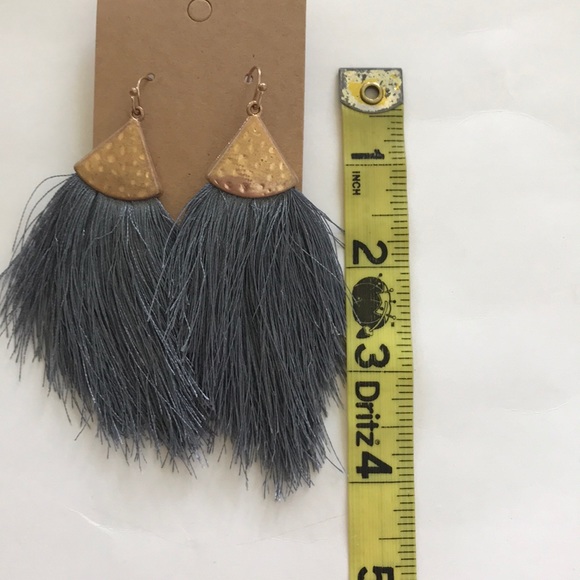 Blue/Grey Fringe Drop Dangle Earrings - Picture 3 of 5